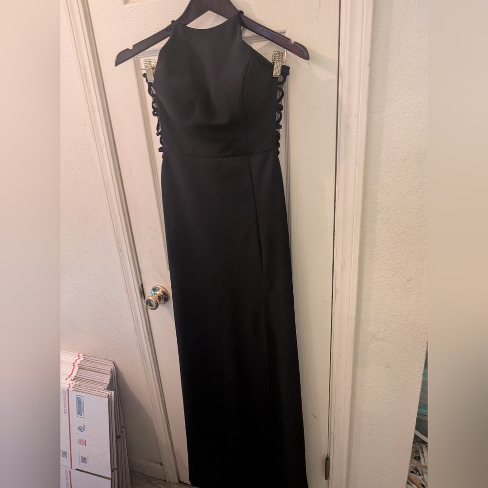 B. Smart Junior's Black Sleeveless BodyCon Back Cutout Formal Maxi Dress